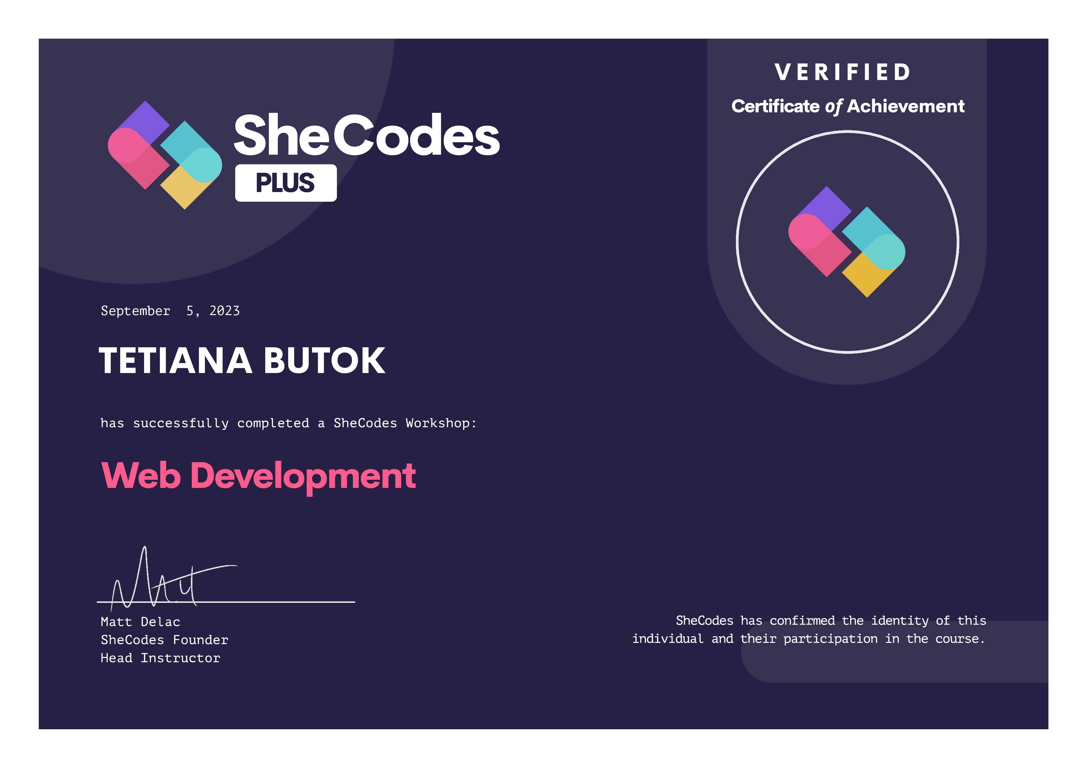 Certificates SheCodes Plus