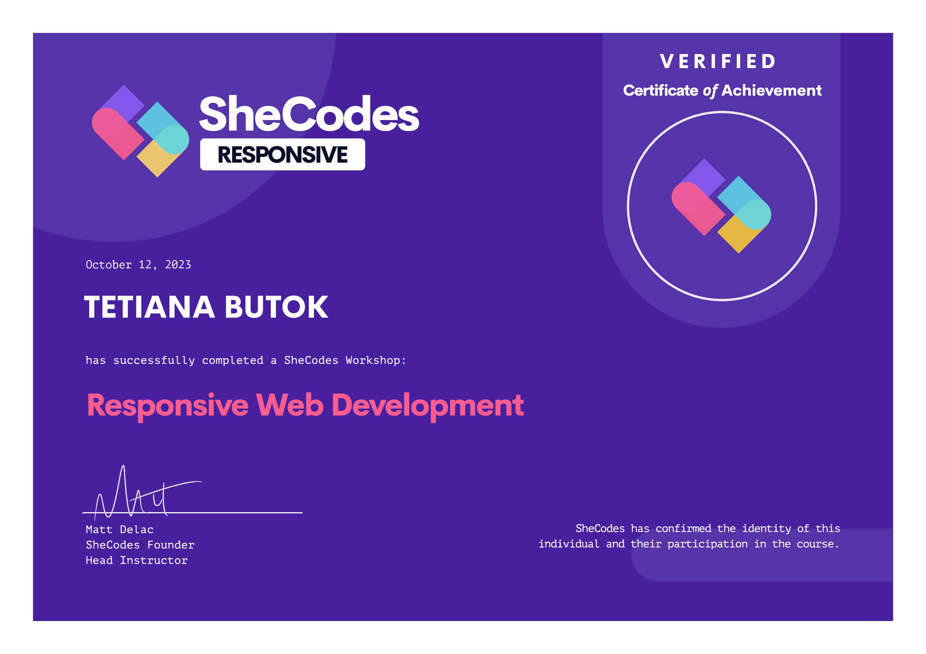 Certificates SheCodes Responsive